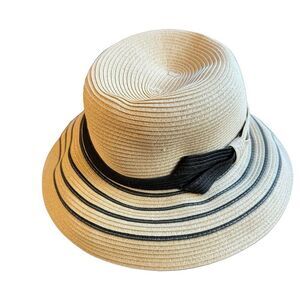 Fancet Women's Beige Straw Sun Hat Wide Brim UV Protection Foldable Size S/M